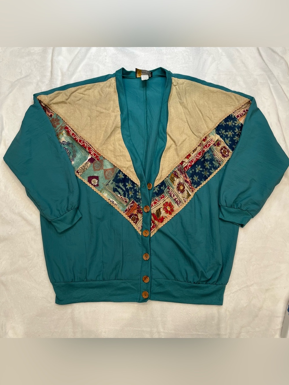 Vintage Silver Threads Button Up Teal Jacket Cardigan 1X Gorp Grandma Retro